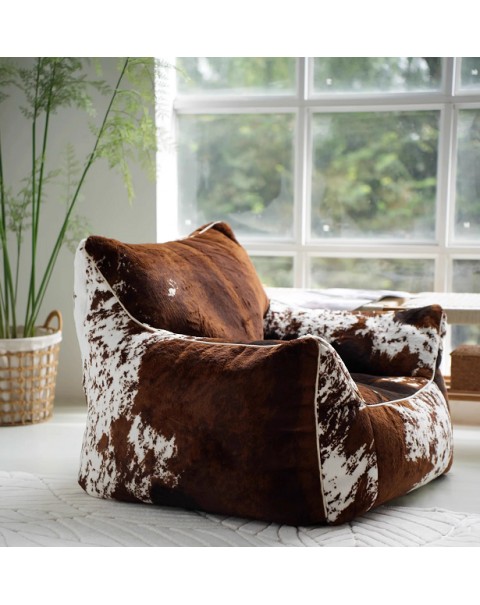 COZOYO Faux fur cowhide Bean Bag Chair for Adults, Bean Bag Sofa Chair with Ottoman, Comfy Reading Chair for Dorm Room, Living Room, Bedroom